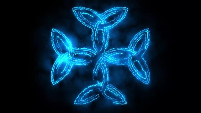 Glowing blue celtic knot cross animation with ethereal energy aura
