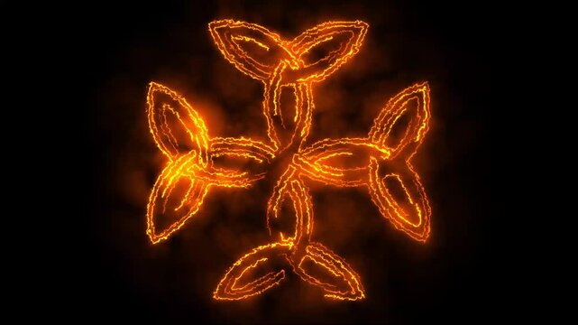 Glowing celtic knot cross animation with fiery energy effects