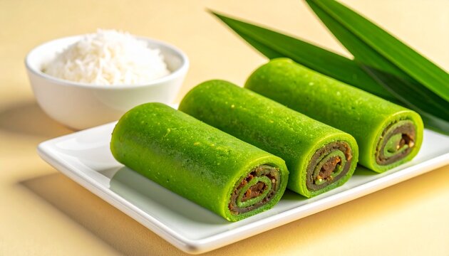 Dadar Gulung Indonesian Pandan Rolled Pancake with Coconut Filling