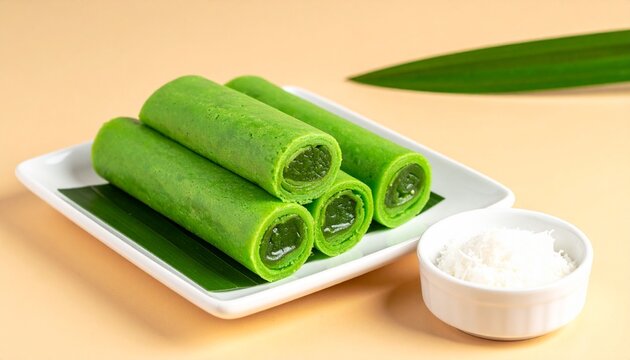 Dadar Gulung Indonesian Pandan Rolled Pancake with Coconut Filling