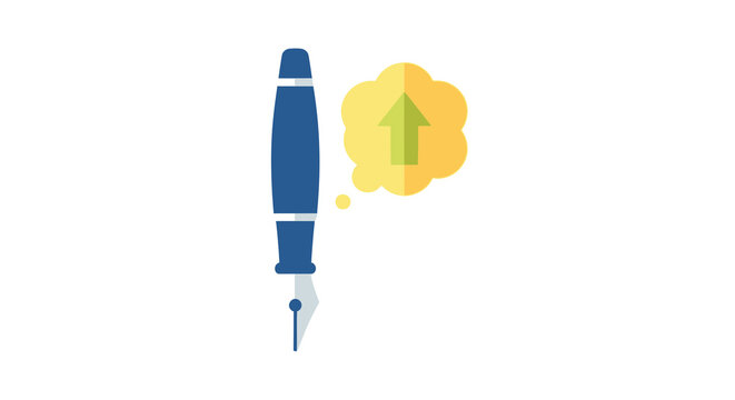 Fountain pen and thought bubble flat vector illustration on white background