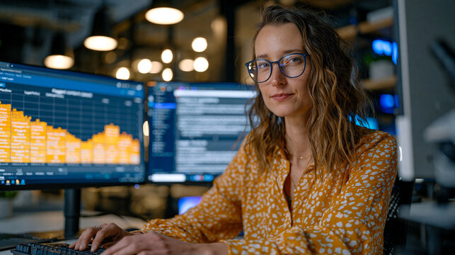 A content policy manager at a technology company reviewing an AI moderation accuracy report on a desktop workstation, flagged content category breakdowns visible on one monitor while legal policy gu