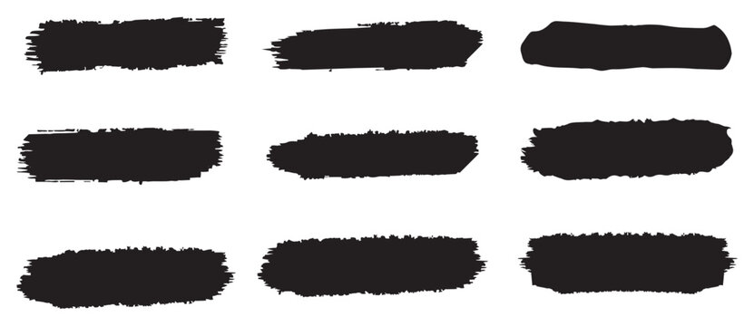 grunge brushstroke set with bold black textures and varied banner shapes for creative design backgrounds