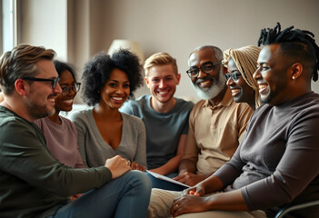 Fototapeta premium Diverse group of adults smiling during casual indoor meeting