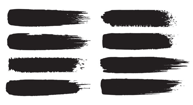 Ink brush banner set with distressed grunge streaks and irregular edges for modern graphic design backgrounds