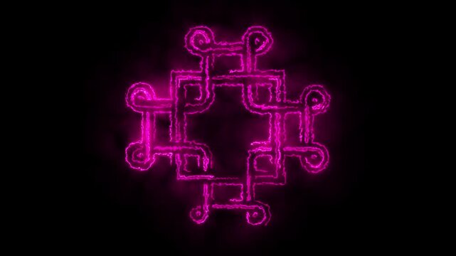 Neon pink glowing celtic knot symbol animation on black background