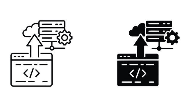 Cloud server code upload development icon set with development, programming