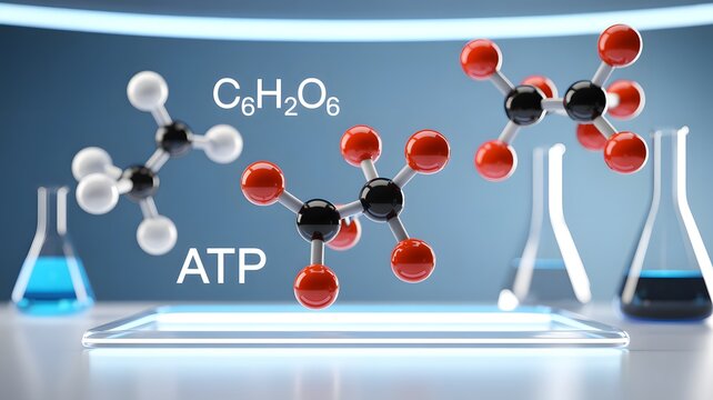Molecular structures of atp and glucose