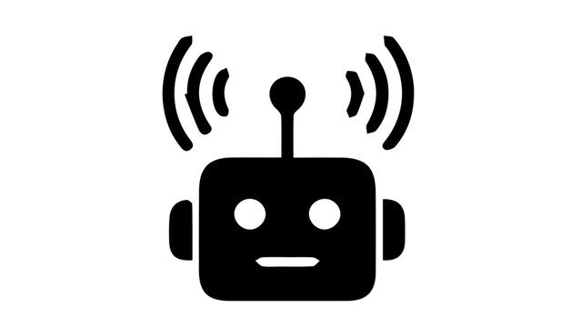 Robot, communication icon, signal waves, black silhouette, technology symbol