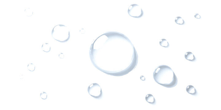 Clear water droplets and dew bubbles scattered on a smooth surface