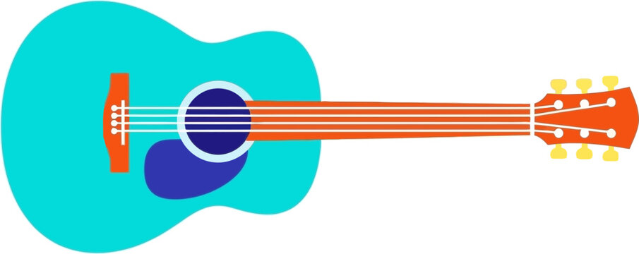 Bright Teal Acoustic Guitar Illustration with Orange and Blue Accents