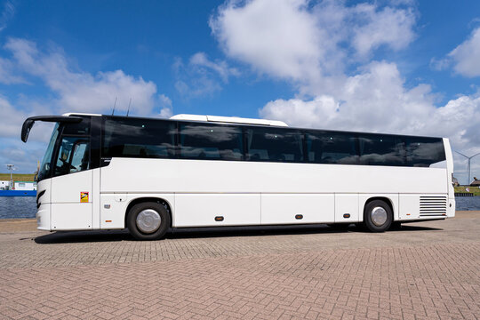 Ijmuiden, Netherlands - June 5, 2026: all white VDL Futura coach
