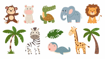 Safari animal collection a colorful vector illustration featuring a monkey elephant and zebra among others african wildlife © Subadchandra