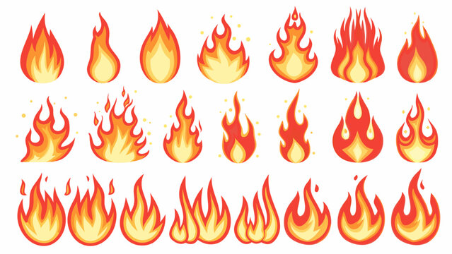 Collection Of Fire Flame Vector Illustrations In Varied Shapes And Bright Yellow orange Hues On A White Background