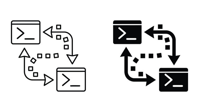 Command line interface data transfer and synchronization icon set with terminal