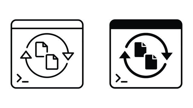 Document transfer and synchronization icon with black and white, transfer