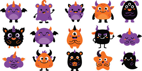 Naklejka premium Halloween monsters and creatures cartoon characters