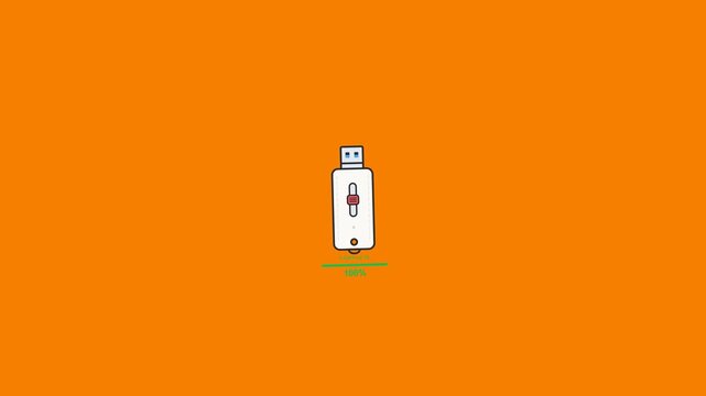 Usb flash drive digital interface showing progress bar animation for data transfer in this minimalist creative flat vector motion clip
