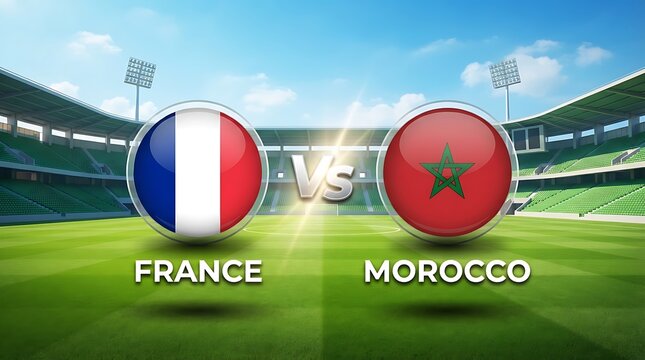 France vs morocco football match graphic with stadium background