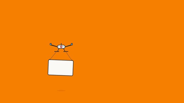 Drone carrying a blank white sign for advertisement displays in this animated vector motion graphic video clip for marketing projects