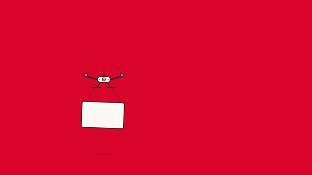 Modern delivery drone carrying a blank white sign in this minimalist vector animation motion clip for creative marketing projects