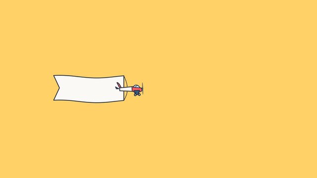 Small propeller airplane pulling a blank white promotional banner across a vibrant yellow sky in this animated digital motion footage