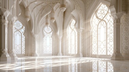 Fototapeta premium Elegant Geometric Interior Bathed in Soft Sunlight with Luxurious Details and Architectural Elements
