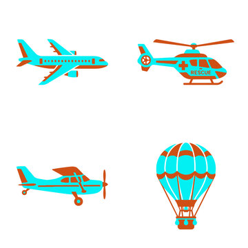 Airplanes and helicopters in flight.