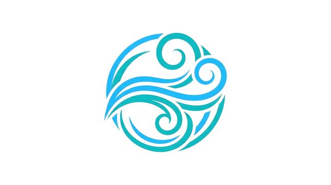 Modern air element logo design, abstract circular vortex with swirling spiral wind waves icon, isolated on white background