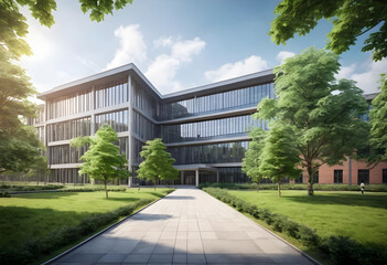Fototapeta premium Modern university building with greenery and pathway