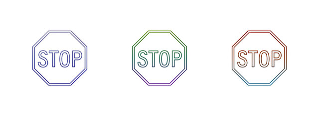 Fototapeta premium Three colorful gradient stop signs in thin line style