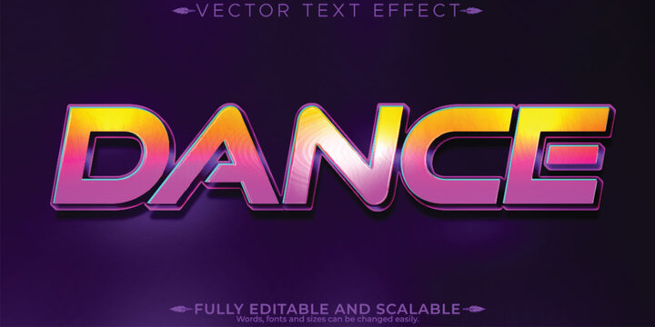 Dance word typography with retro colorful neon gradient effect typography gradient colorful lettering creative isolated movement entertainment nightlife electric