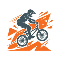 Obraz premium Minimalist Vector Illustration of Helmeted Rider On A BMX Bike