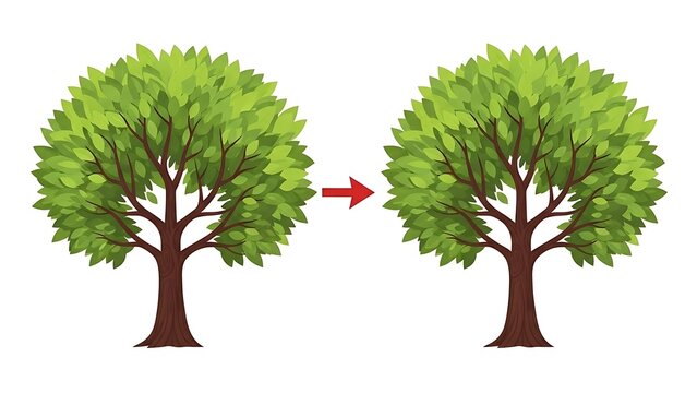 Illustration of a tree transforming into another identical tree