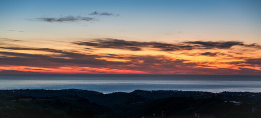 Fototapeta premium Adriatic Sea. Spectacular aurora and sunrise seen from the village of Ripatransone, in the Marche region.