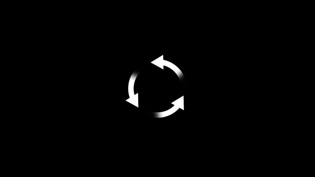 Three rotating arrow circle animation on a black background.arrow animated circle loading icon, 4k quality animation video.