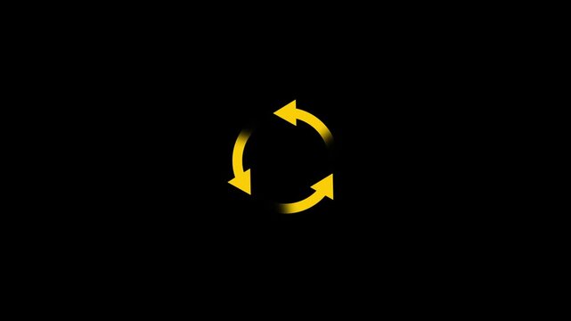 Three rotating arrow circle animation on a black background.arrow animated circle loading icon, 4k quality animation video.