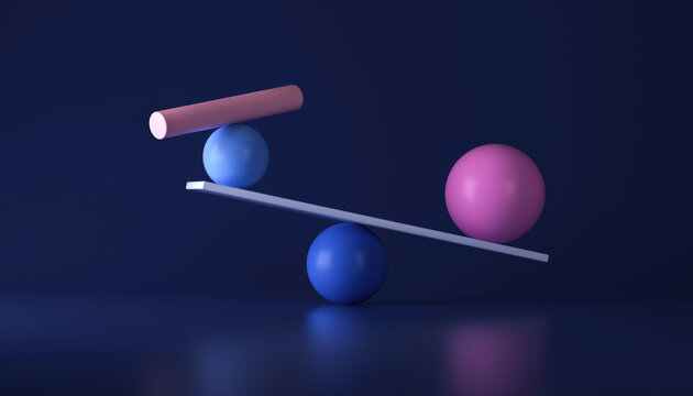 Abstract balance with geometric shapes on dark blue