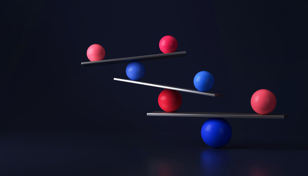 Abstract spheres on balancing beams in dark setting