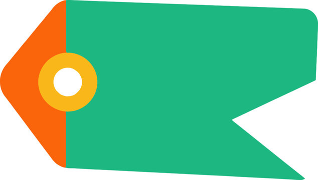 Green tag with orange tail and yellow circle, blank label for text