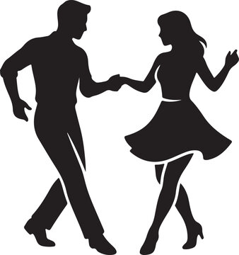 Salsa dancing couple silhouette performing dynamic latin dance steps