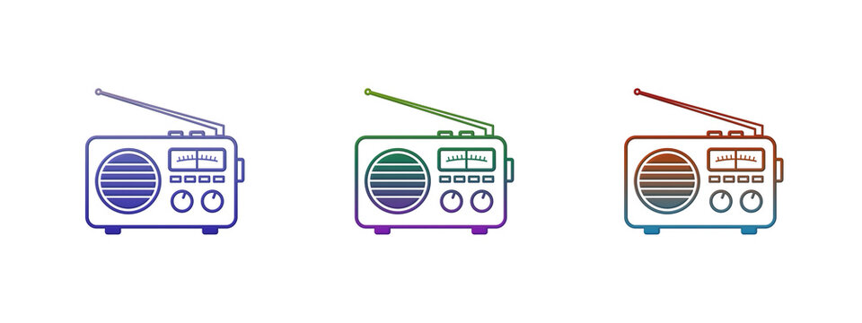 Three colorful vintage radio icons with gradient lines