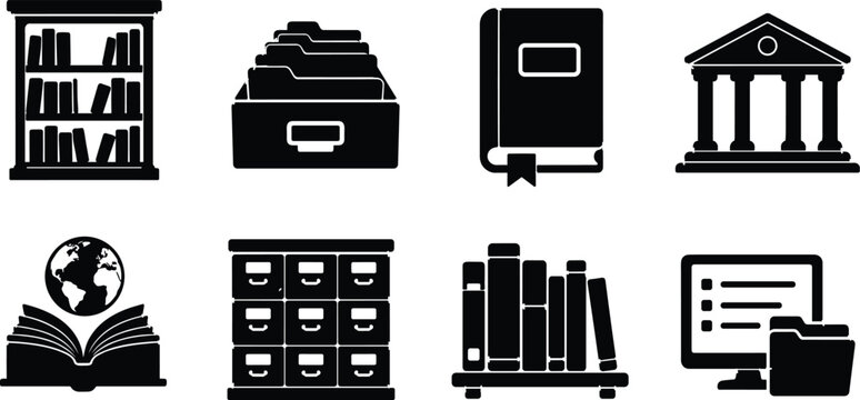 Black Library and Education Icon Silhouette Vector Collection Set Isolated on Background
