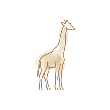 A tan colored giraffe standing still.