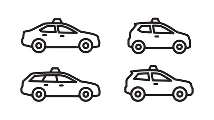 Fototapeta premium Set of four thick black outline taxi cab icons isolated on a grey checkered background.