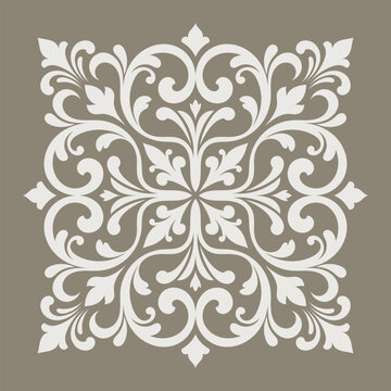 Classic Damask Floral Ornament Vector with Elegant Victorian Scrollwork and Symmetrical Decorative Design