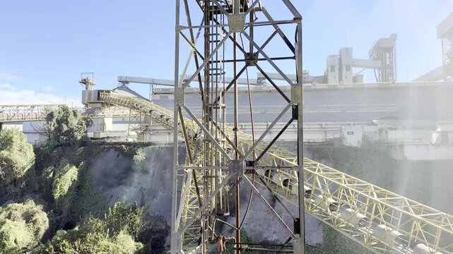 waterfall for prevent dust at silo port terminal during loading wheat to the cargo ship.