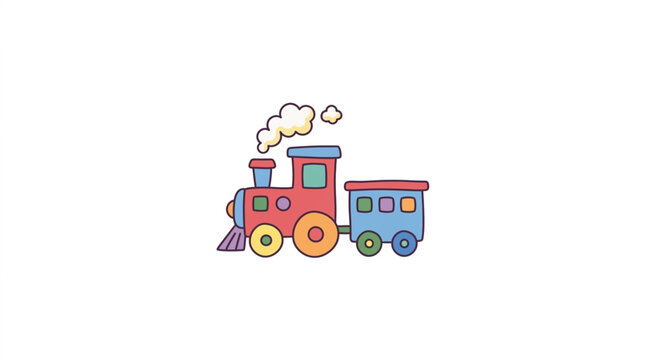 Colorful cartoon steam train with passenger car illustration.