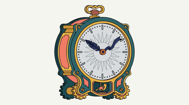 vintage alarm clock with sunburst face and tiny bird cuckoo