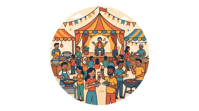 Colorful Circus Performance with Crowd and Tent.